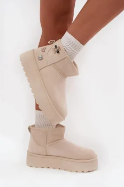 Śniegowce Damskie Na Platformie Z Przypinkami Jasnobeżowe Maelle