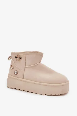 Śniegowce Damskie Na Platformie Z Przypinkami Jasnobeżowe Maelle