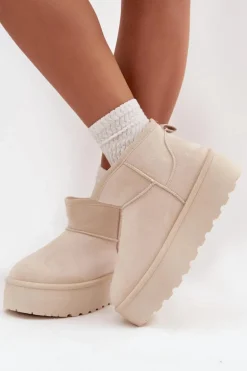 Śniegowce Damskie Na Platformie Z Przypinkami Jasnobeżowe Maelle