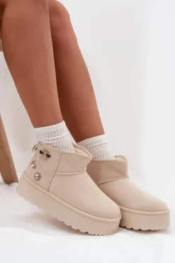 Śniegowce Damskie Na Platformie Z Przypinkami Jasnobeżowe Maelle