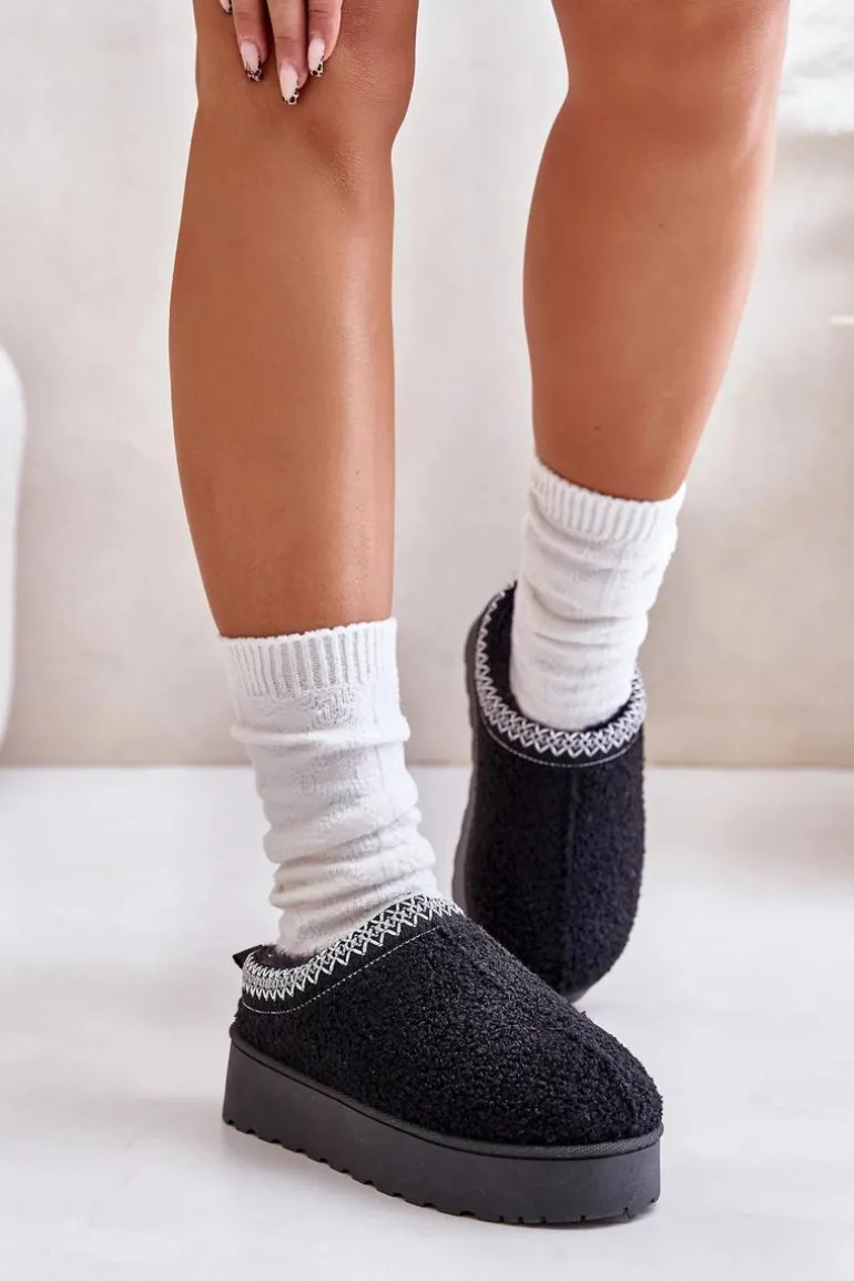 Śniegowce Damskie Na Platformie Z Haftem Czarne Tirissa