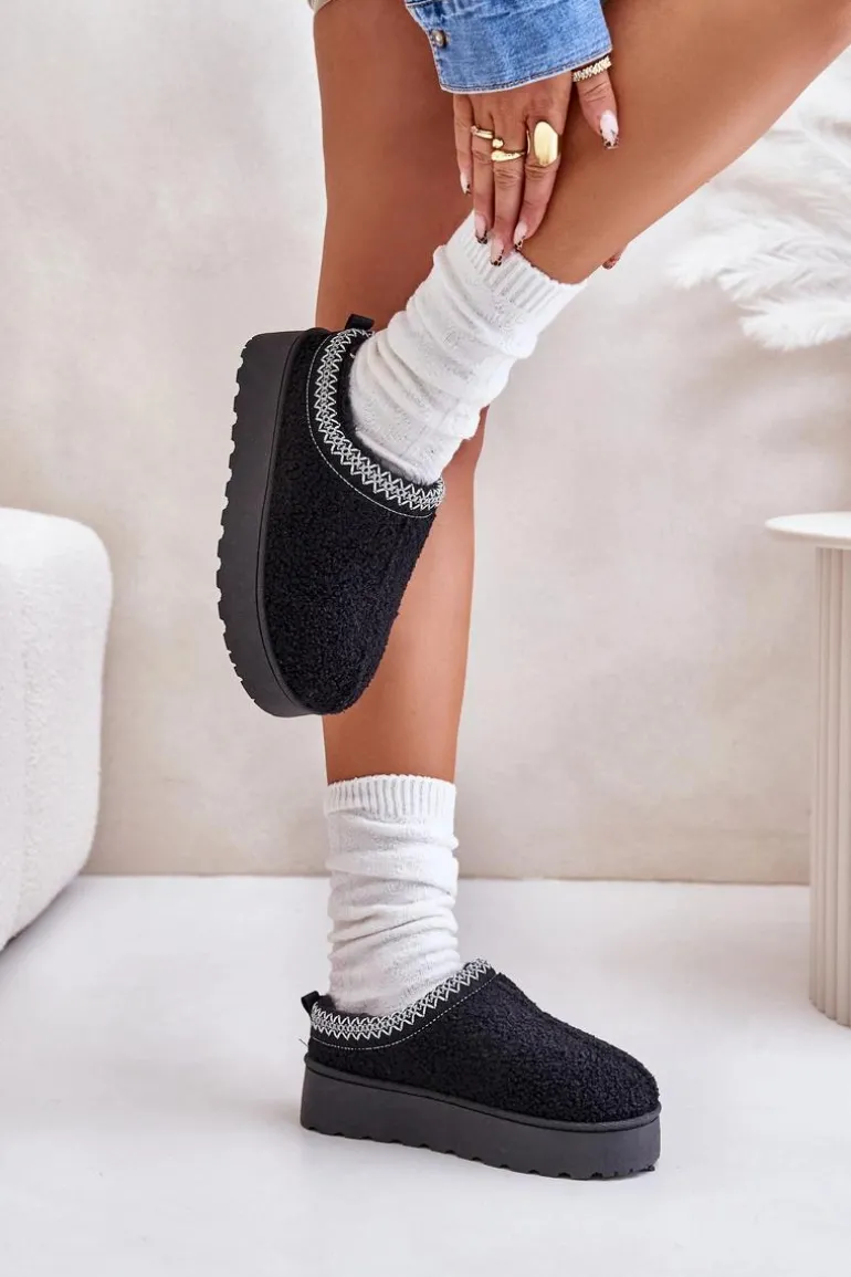 Śniegowce Damskie Na Platformie Z Haftem Czarne Tirissa