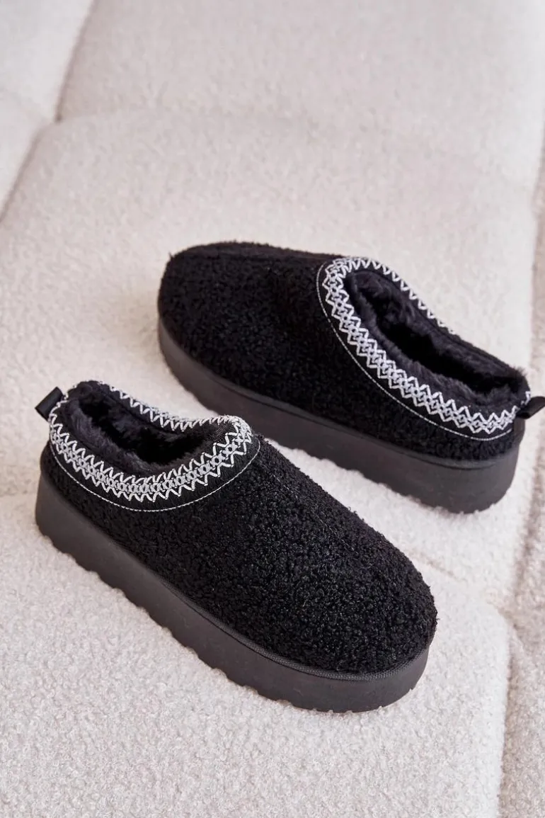 Śniegowce Damskie Na Platformie Z Haftem Czarne Tirissa