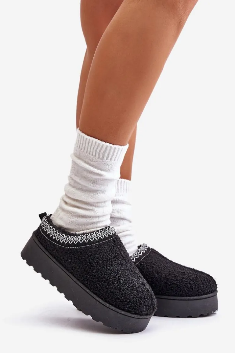 Śniegowce Damskie Na Platformie Z Haftem Czarne Tirissa