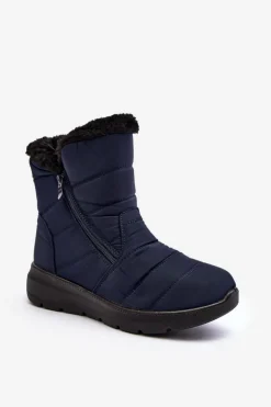 Śniegowce Damskie Na Suwak Z Futerkiem Granatowe Zeuna