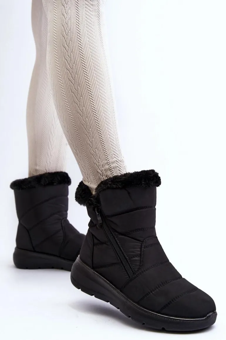 Śniegowce Damskie Na Suwak Z Futerkiem Czarne Zeuna