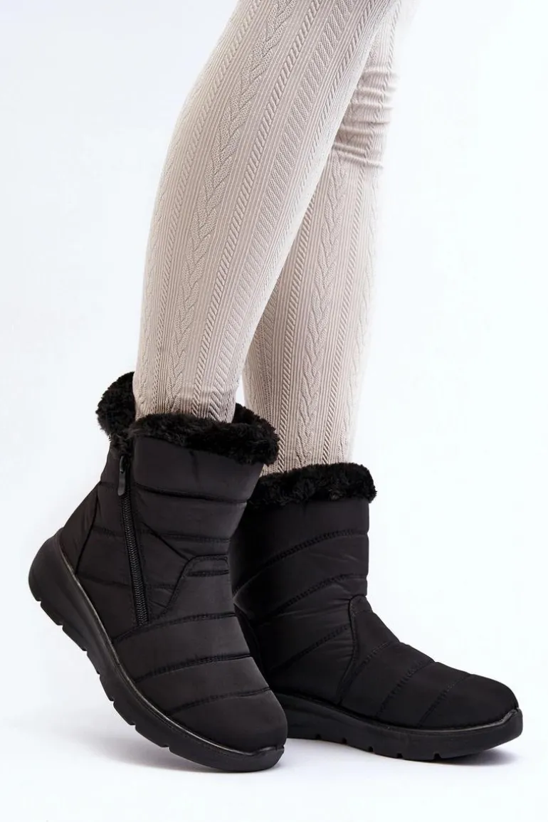 Śniegowce Damskie Na Suwak Z Futerkiem Czarne Zeuna