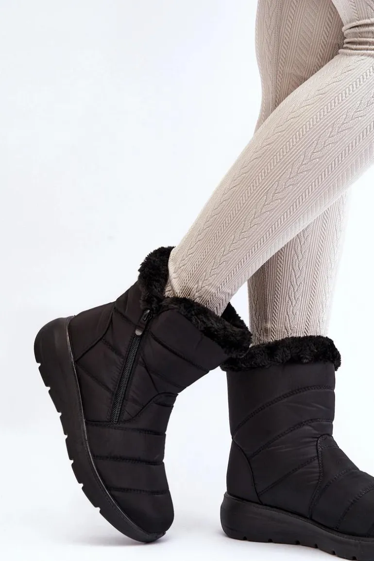 Śniegowce Damskie Na Suwak Z Futerkiem Czarne Zeuna