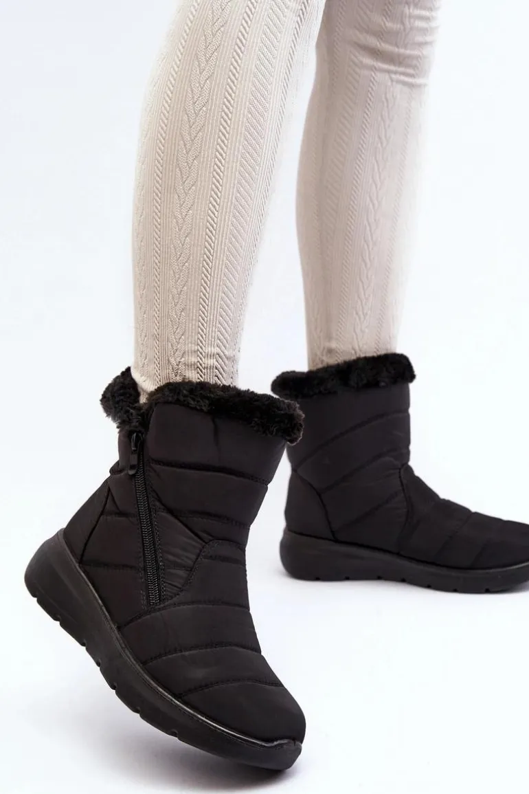 Śniegowce Damskie Na Suwak Z Futerkiem Czarne Zeuna