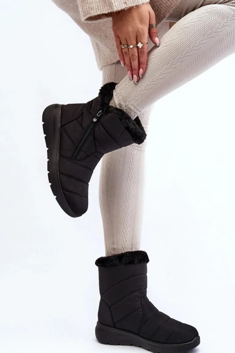 Śniegowce Damskie Na Suwak Z Futerkiem Czarne Zeuna