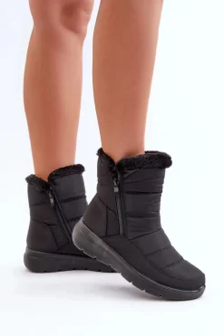 Śniegowce Damskie Na Suwak Z Futerkiem Czarne Dritane