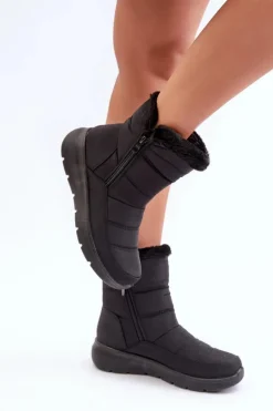 Śniegowce Damskie Na Suwak Z Futerkiem Czarne Dritane