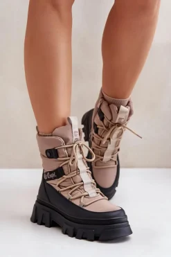 Śniegowce Damskie Na Zamek Lee Cooper LCJ-24-47-3143 Beżowe