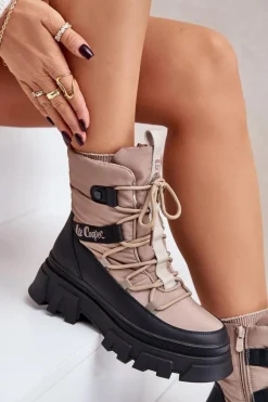 Śniegowce Damskie Na Zamek Lee Cooper LCJ-24-47-3143 Beżowe