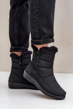 Śniegowce Damskie Na Zamek Z Futerkiem Czarne Fiorittia