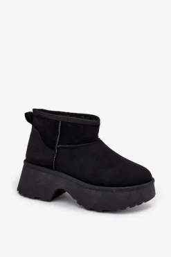 Śniegowce Damskie Niskie Wsuwane Ocieplane Futerkiem Czarne Mavelle