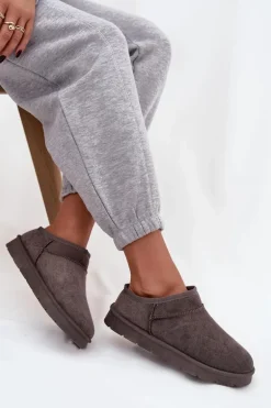 Śniegowce Damskie Ocieplane Futerkiem Ciemnoszare Serenne