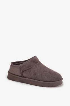 Śniegowce Damskie Ocieplane Futerkiem Ciemnoszare Serenne