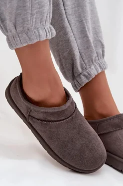 Śniegowce Damskie Ocieplane Futerkiem Ciemnoszare Serenne