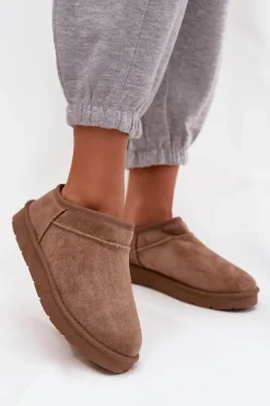 Śniegowce Damskie Ocieplane Futerkiem Brązowe Serenne