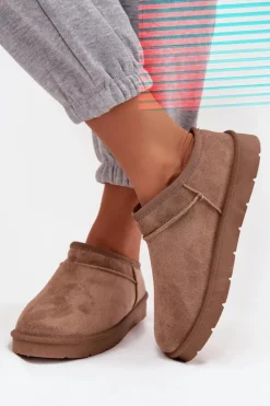 Śniegowce Damskie Ocieplane Futerkiem Brązowe Serenne