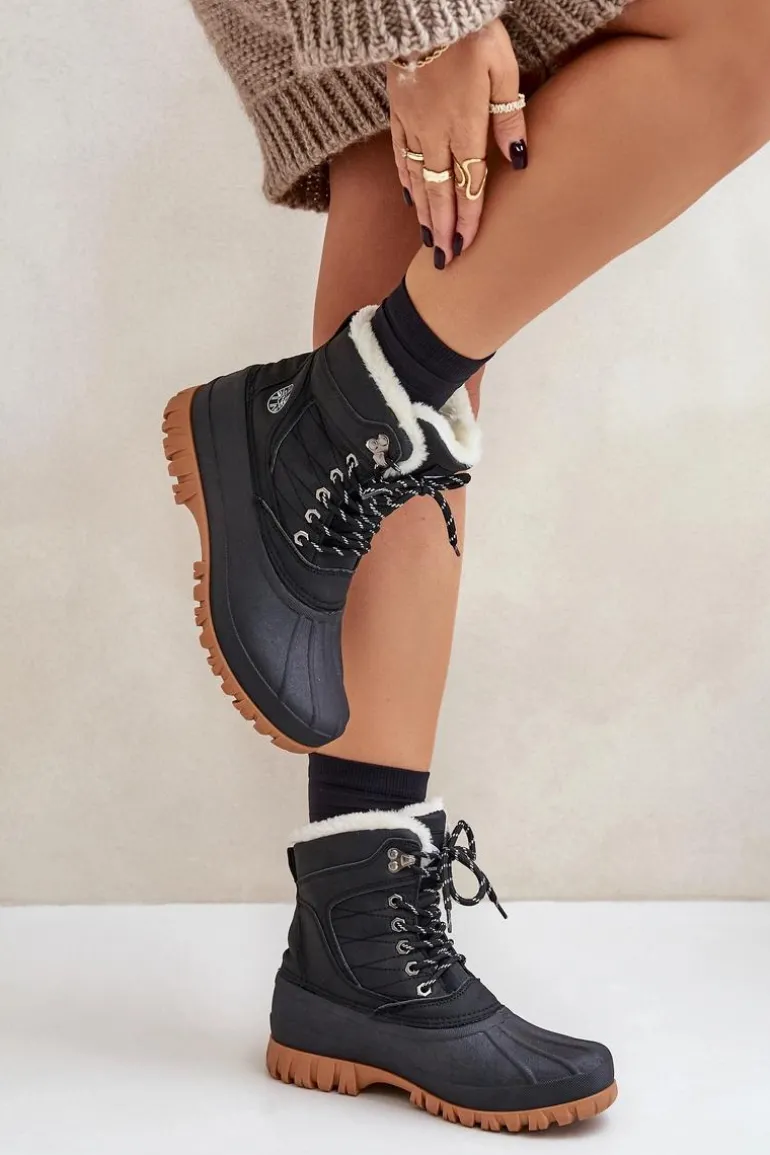 Śniegowce Damskie Sznurowane Z Futerkiem Lee Cooper LCJ-24-44-2868 Czarne