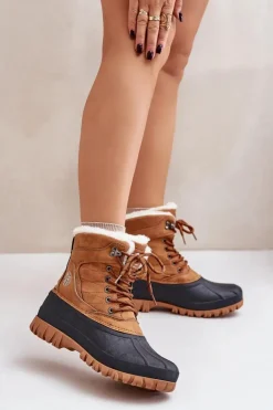 Śniegowce Damskie Sznurowane Z Futerkiem Lee Cooper LCJ-24-44-2869 Camel