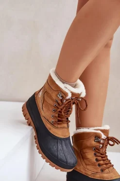 Śniegowce Damskie Sznurowane Z Futerkiem Lee Cooper LCJ-24-44-2869 Camel