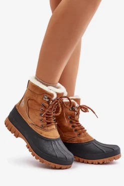 Śniegowce Damskie Sznurowane Z Futerkiem Lee Cooper LCJ-24-44-2869 Camel