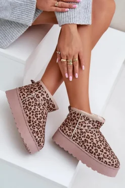 Śniegowce Damskie W Panterkę Na Platformie Ocieplane Futerkiem Brązowe Xamella