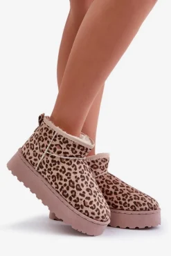 Śniegowce Damskie W Panterkę Na Platformie Ocieplane Futerkiem Brązowe Xamella