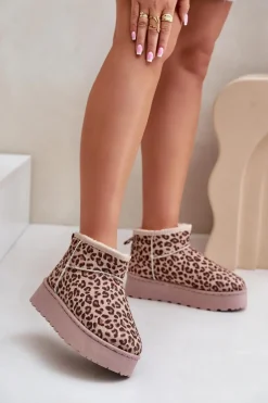 Śniegowce Damskie W Panterkę Na Platformie Ocieplane Futerkiem Brązowe Xamella