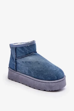 Śniegowce Damskie Z Brokatem Na Platformie Niebieskie Margella