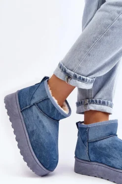 Śniegowce Damskie Z Brokatem Na Platformie Niebieskie Margella