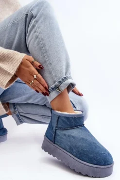 Śniegowce Damskie Z Brokatem Na Platformie Niebieskie Margella