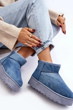 Śniegowce Damskie Z Brokatem Na Platformie Niebieskie Margella