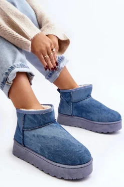 Śniegowce Damskie Z Brokatem Na Platformie Niebieskie Margella