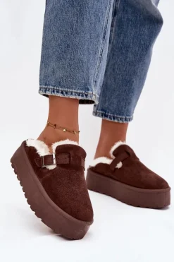 Śniegowce Damskie Z Futerkiem I Klamrą Na Platformie Czekoladowe Jessina