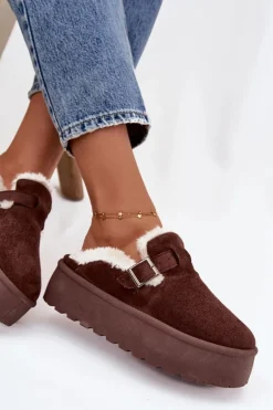 Śniegowce Damskie Z Futerkiem I Klamrą Na Platformie Czekoladowe Jessina