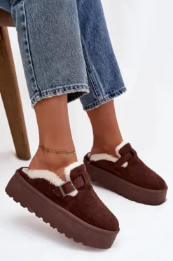 Śniegowce Damskie Z Futerkiem I Klamrą Na Platformie Czekoladowe Jessina