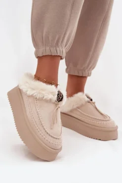 Śniegowce Damskie Z Futerkiem Na Platformie Beżowe Rosmira