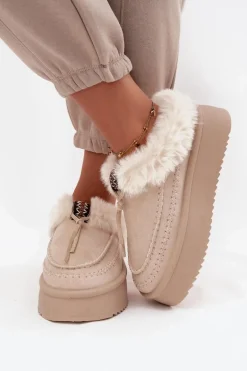 Śniegowce Damskie Z Futerkiem Na Platformie Beżowe Rosmira