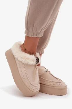 Śniegowce Damskie Z Futerkiem Na Platformie Beżowe Rosmira