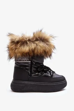 Śniegowce Damskie Z Futerkiem Na Platformie Czarne Nabilla
