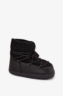Śniegowce Damskie Z Futerkiem Typu Baranek Wiązane Czarne Belira