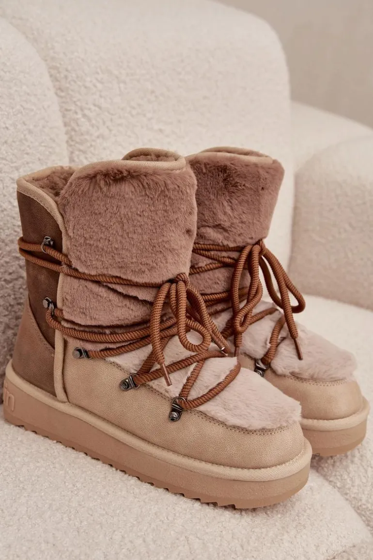 Śniegowce Damskie Z Futerkiem D.Franklin DFSH370012 Beżowe