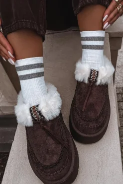 Śniegowce Damskie Z Futerkiem Na Platformie Czekoladowe Rosmira