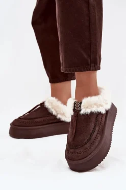 Śniegowce Damskie Z Futerkiem Na Platformie Czekoladowe Rosmira