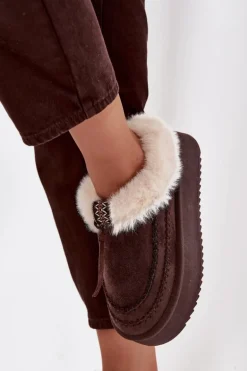 Śniegowce Damskie Z Futerkiem Na Platformie Czekoladowe Rosmira