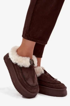 Śniegowce Damskie Z Futerkiem Na Platformie Czekoladowe Rosmira
